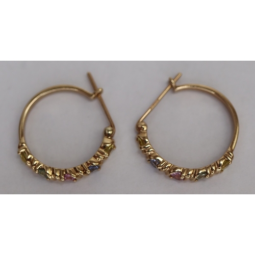 67 - 9ct gold multi gemstone earrings
