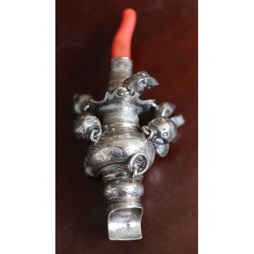 9 - Hallmarked silver baby rattle together with other interesting items