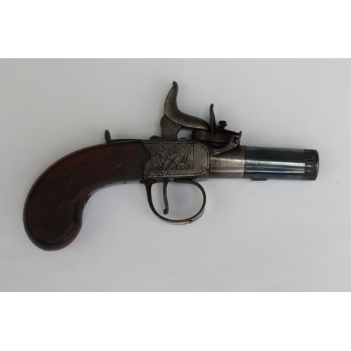 135 - Highly unusual 19thC percussion pistol converted from flintlock and however still retaining part of ... 