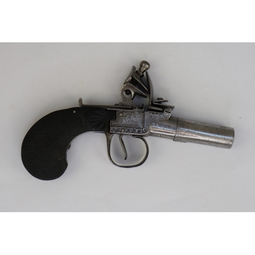 137 - Antique Belgian ELG proofed flintlock hammer action pocket pistol, 1.5