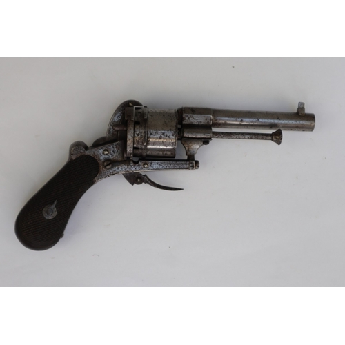 138 - 19thC 7mm Belgian pinfire 6-shot revolver, sighted barrel, inscribed 'Lefaucheux.n.Brevete', serial ... 