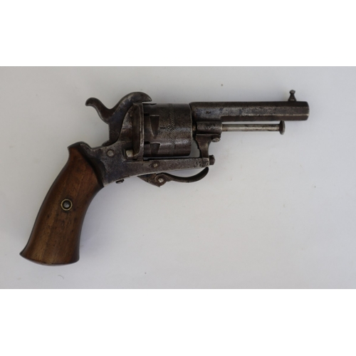 139 - 1870's Belgian proofed Lefaucheux 7mm 6-shot pinfire revolver, folding trigger, side loading gate, s... 