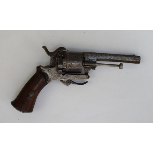 141 - 19thC Belgian proofed pinfire 6-shot revolver, spur-hammer, 3.5
