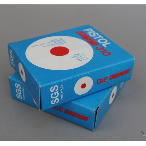 147 - 2 X SGS Domino 310 6mm blank-firing Starting Pistols, in original packaging, in as new condition