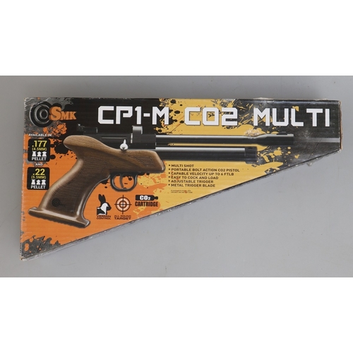 151 - SMK Victory CP1-M, .22 cal. bolt-action, Co2 target air pistol, hardwood stock, rifled barrel, scope... 