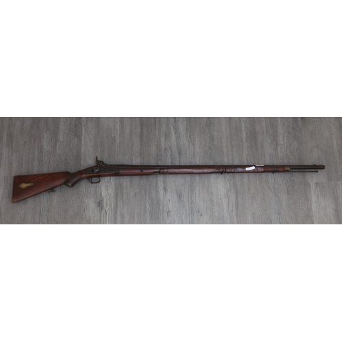 156 - 19thC percussion musket Indian Army marked JPR with steel ramrod