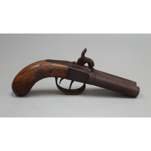 175 - 19thC side by side double barrel box action percussion pistol A/F