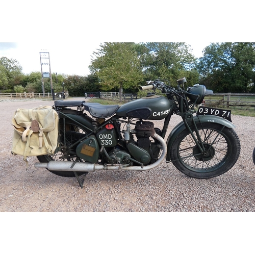1939 BSA M20 army despatch motorcycle with refurbished long range petrol tank and full tool kit in paniers. This stunning WW2 motorcycle is in excellent running order and has spent most of its life in a museum in Ireland. V5 and file of history included.