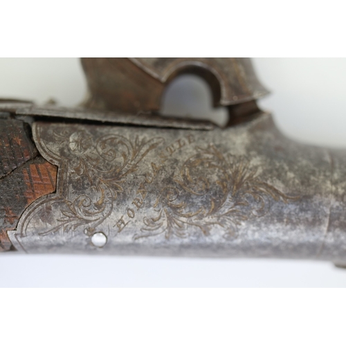 128 - 19thC percussion pocket pistol, inscribed (William Shipley) Brown, Horncastle, hardwood, chequered b... 