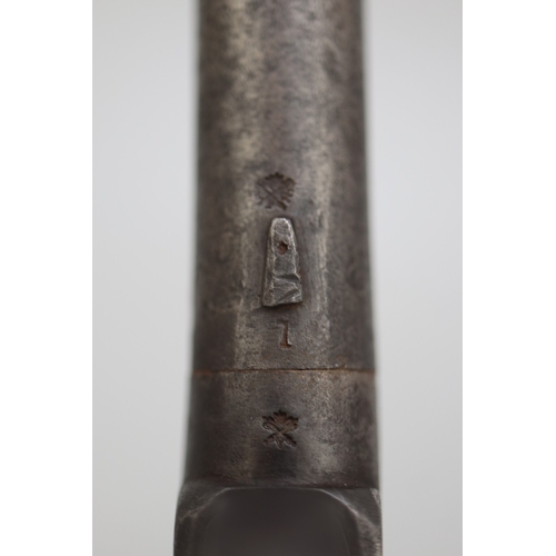 134 - 19thC percussion pocket pistol, Birmingham proof marks, engraved boxlock action, centre hammer, waln... 