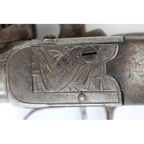 135 - Highly unusual 19thC percussion pistol converted from flintlock and however still retaining part of ... 