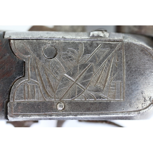 135 - Highly unusual 19thC percussion pistol converted from flintlock and however still retaining part of ... 