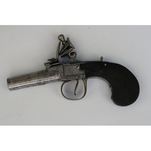 137 - Antique Belgian ELG proofed flintlock hammer action pocket pistol, 1.5