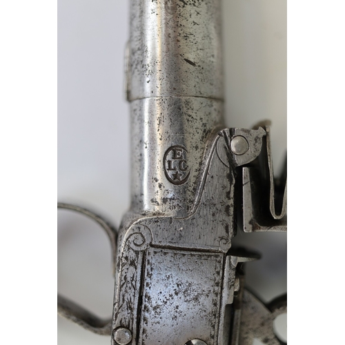 137 - Antique Belgian ELG proofed flintlock hammer action pocket pistol, 1.5