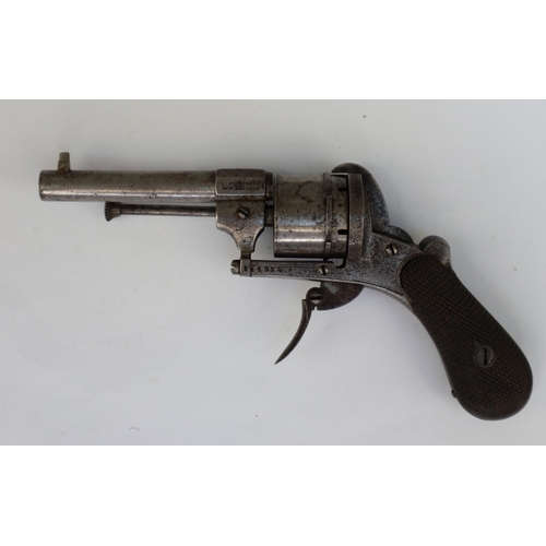 138 - 19thC 7mm Belgian pinfire 6-shot revolver, sighted barrel, inscribed 'Lefaucheux.n.Brevete', serial ... 