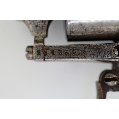 138 - 19thC 7mm Belgian pinfire 6-shot revolver, sighted barrel, inscribed 'Lefaucheux.n.Brevete', serial ... 