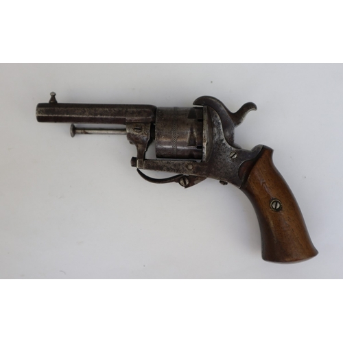 139 - 1870's Belgian proofed Lefaucheux 7mm 6-shot pinfire revolver, folding trigger, side loading gate, s... 
