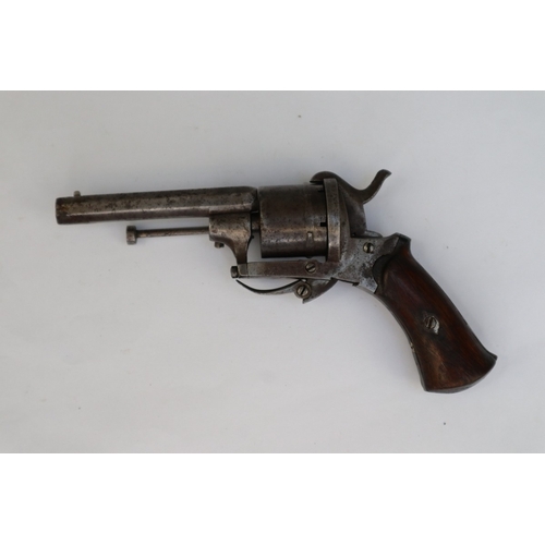 141 - 19thC Belgian proofed pinfire 6-shot revolver, spur-hammer, 3.5