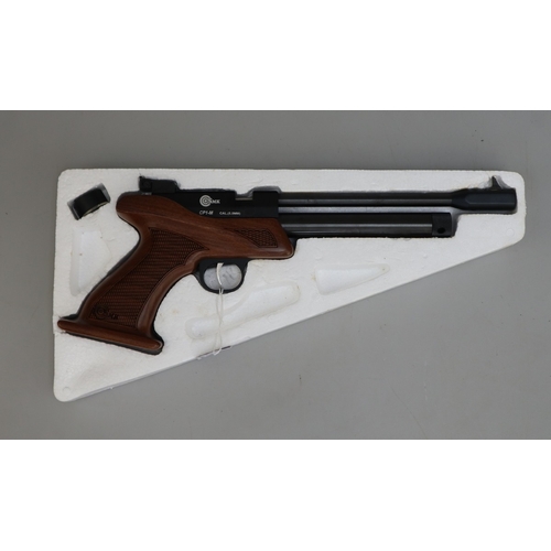 151 - SMK Victory CP1-M, .22 cal. bolt-action, Co2 target air pistol, hardwood stock, rifled barrel, scope... 