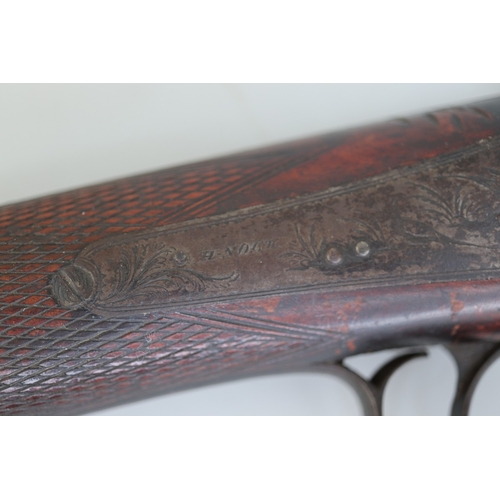 153 - Mid 19thC 15 bore percussion cap sporting rifle, lock inscribed 'H. Nock' also with foliage and game... 