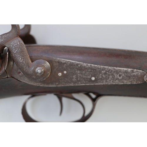 155 - 14 bore double-barrelled, side-by-side, hammer action percussion sporting gun, makers name inscribed... 