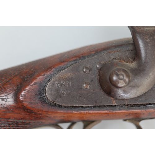 156 - 19thC percussion musket Indian Army marked JPR with steel ramrod