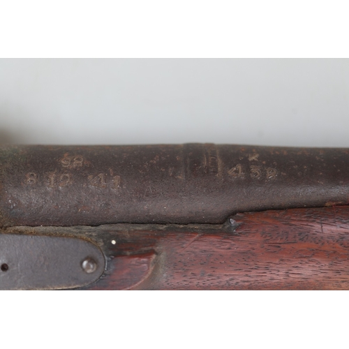 156 - 19thC percussion musket Indian Army marked JPR with steel ramrod
