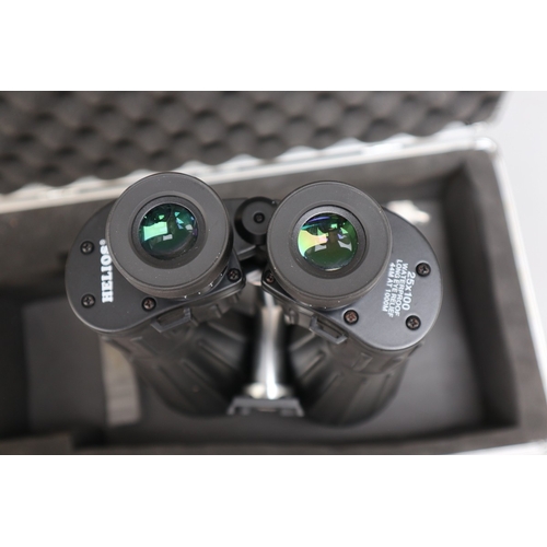 299 - Very large Helios Binoculars 25x100 Waterproof Long Eye Relief 44m at 1000m in flight case