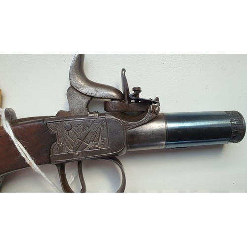 135 - Highly unusual 19thC percussion pistol converted from flintlock and however still retaining part of ... 