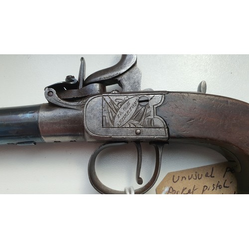 135 - Highly unusual 19thC percussion pistol converted from flintlock and however still retaining part of ... 