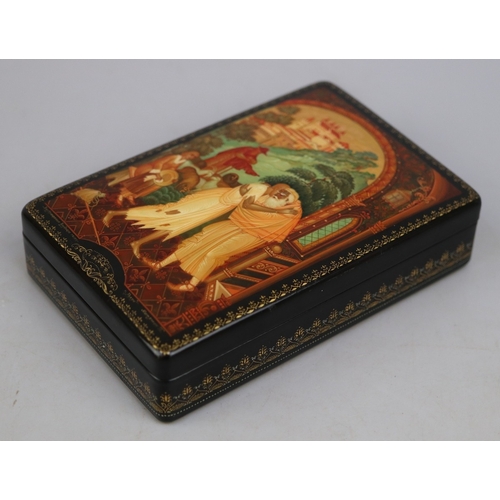 169 - Hand painted Russian lacquered box depicting the Prodigal Son with documents - Approx 15cm x 10cm x ...
