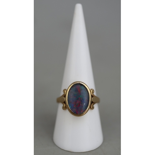 62 - 9ct gold black opal ring - Approx 4.4g - Size Q