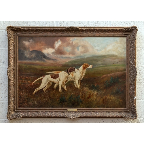 464 - Oil on canvas of Pointer Dogs by E S England - Approx IS 90cm x 60cm