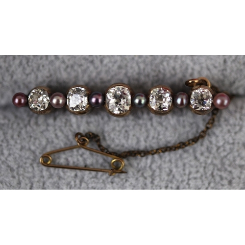 69 - 14ct gold antique bar brooch set with 5 large diamonds - Approx weight 7.6g