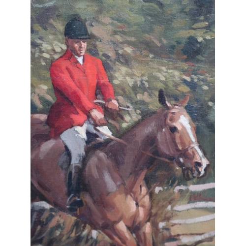452 - Oil on board - Hunting scene - Approx IS 80cm x 54cm