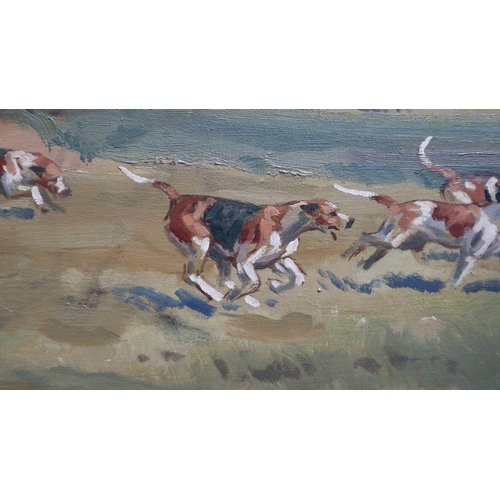 452 - Oil on board - Hunting scene - Approx IS 80cm x 54cm