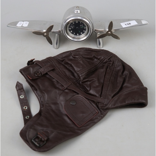 156 - Vintage flying cap together with a clock