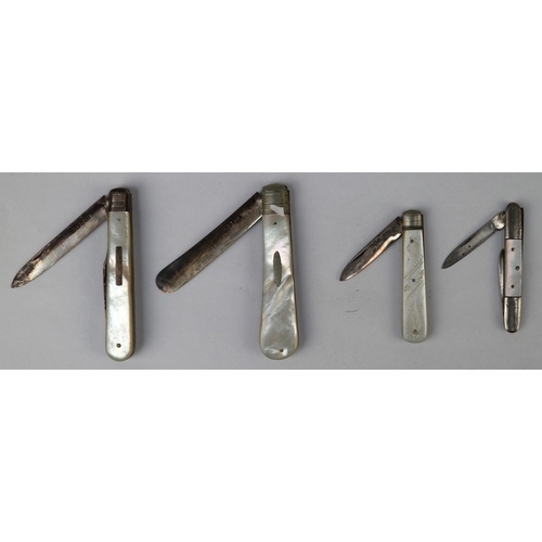 161 - 3 hallmarked silver and mother of pearl penknives together with another