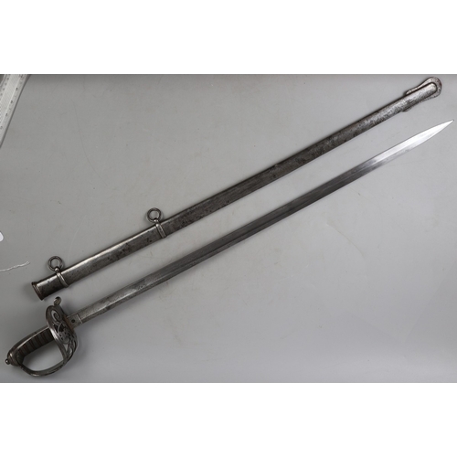 193 - 1892 pattern Rifle Regt. Officer's sword, with steel scabbard and 2 suspension rings, blade etched a... 