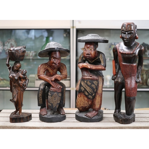 318 - African figures to include Balinese carved figure of mother and baby - Approx H:48cm