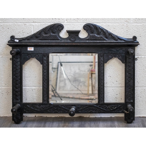 369 - Antique bog oak carved hall mirror