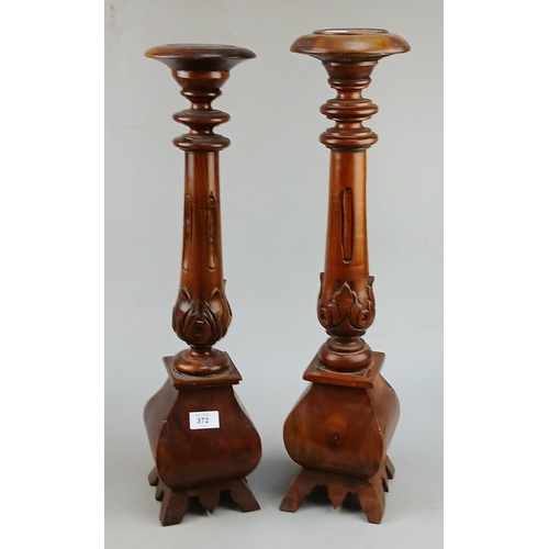 372 - Pair of carved candle sticks - Approx H: 54cm