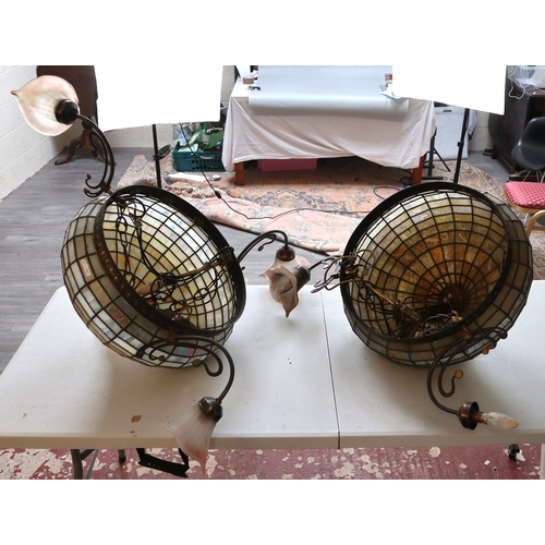 550 - Pair of large Tiffany style teardrop dome ceiling lights
