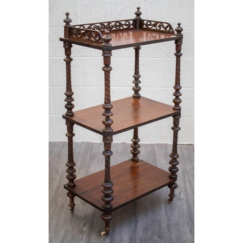 559 - 3 tier Victorian walnut what-not - Approx W: 59cm D: 35cm H: 110cm