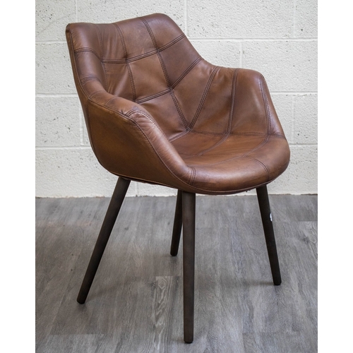 582 - Set of 6 Barker and Stonehouse 'Birinus' Brown Leather Stitched Detail Dining Chairs