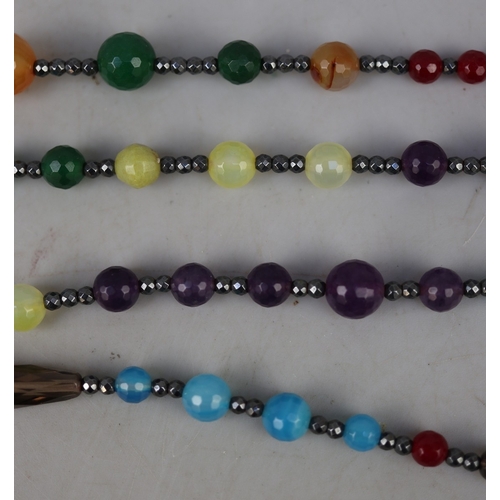 117 - Three strings of vintage bead necklaces &ndash; millefiori, jet and gemstone
