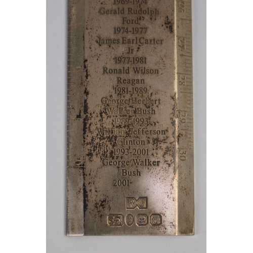 16 - Cased solid silver ruler by Richard O. A. Jarvis of Pall Mall - US Presidents - Approx L: 33.5cm 322... 