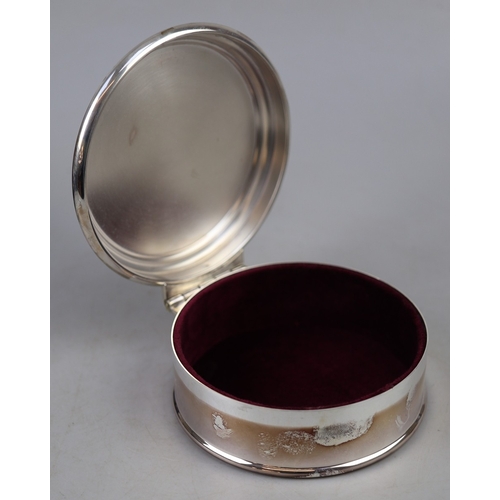 18 - Cased Hallmarked silver round trinket box by Asprey & Garrard - Approx 358g