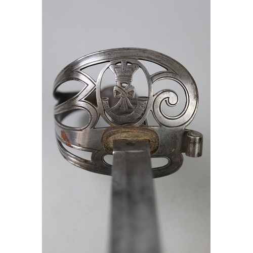193 - 1892 pattern Rifle Regt. Officer's sword, with steel scabbard and 2 suspension rings, blade etched a... 