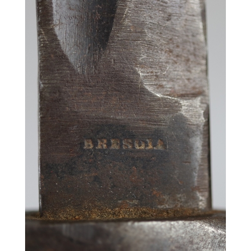 199 - Italian M1870 Vetterli bayonet, on ricasso stamped 'BRESULA', and on crossguard indistinct stamp pos... 